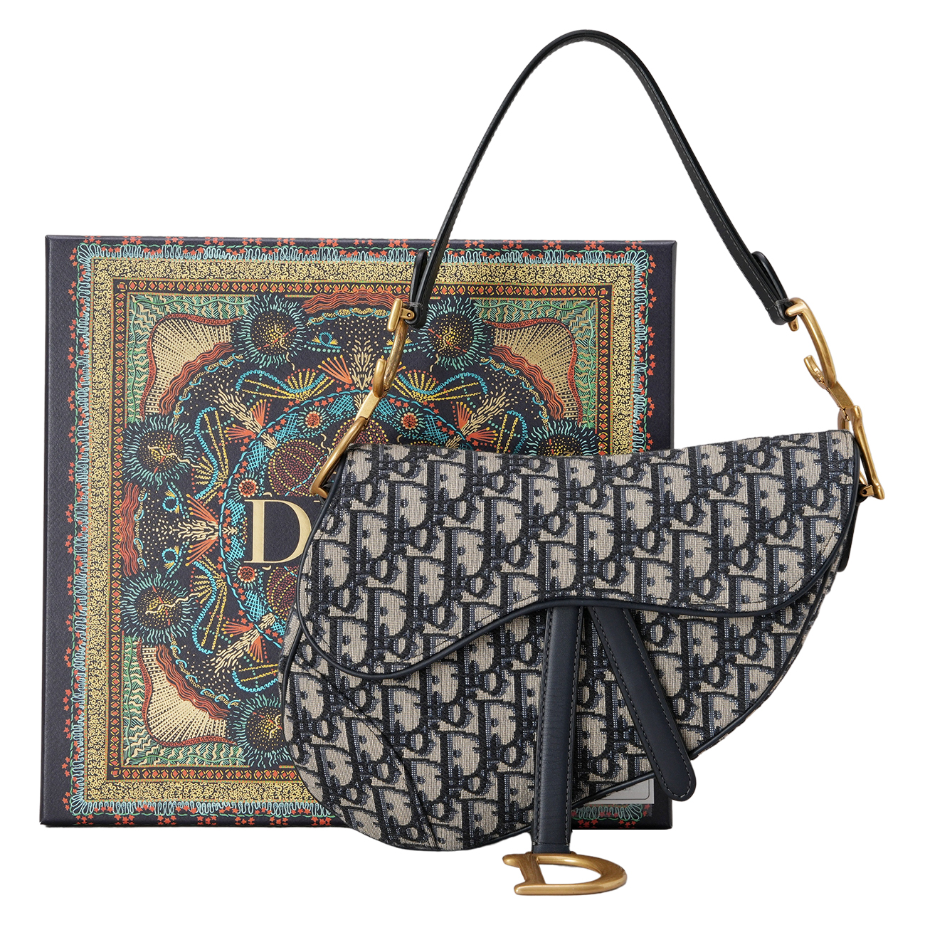 CHRISTIAN DIOR(USED)디올 오블리크 새들백 미듐 & 자수스트랩